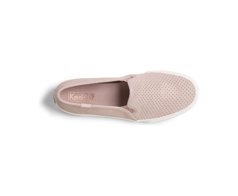 Slip On Γυναικεια - Keds Double Decker Perf Suede - Ροζ - JULIB8195